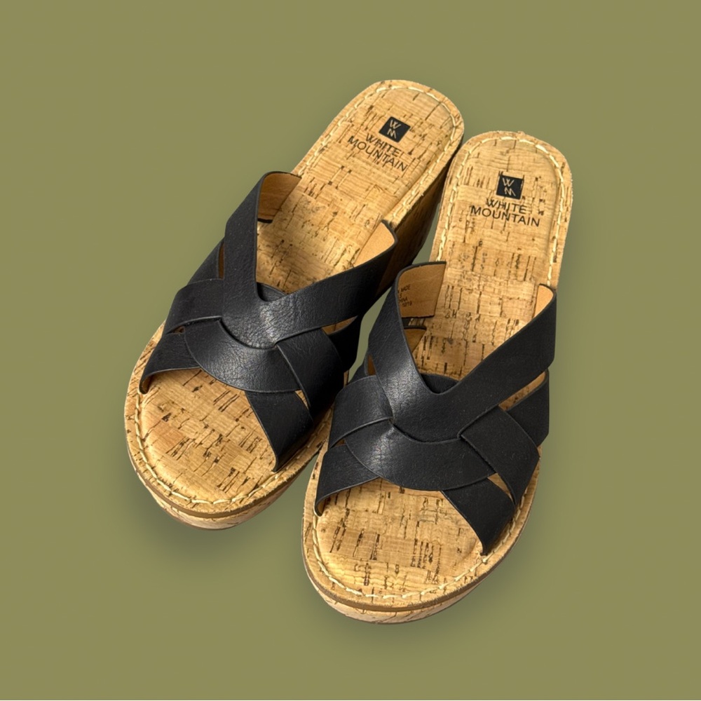 White Mountain Black Cross-Strap Sandals